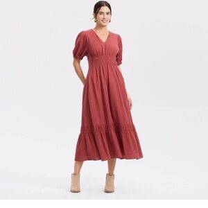 Target Rust Puff Sleeve Midi Dress